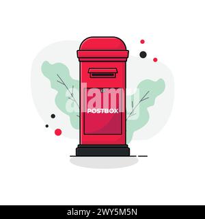 Rote Postbox Vektor Illustration flache Zeichentrickstil Design Stock Vektor