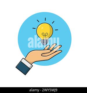 Hand Hält Glühbirne Vektor-Illustration. Kreative Idee Konzeptdesign Stock Vektor