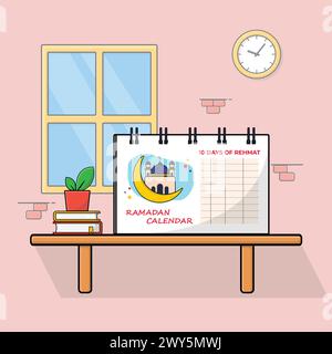 Ramadan-Kalender auf einem Regal neben einem Fenster Vektor-Illustration Stock Vektor