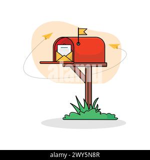 Rote Mailbox mit Umschlagvektor-Illustration. Stock Vektor