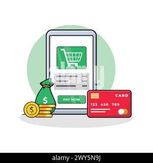 Online-Shopping mit Kartenvektor-Illustration. Konzept Für Digital Pay Technology Stock Vektor