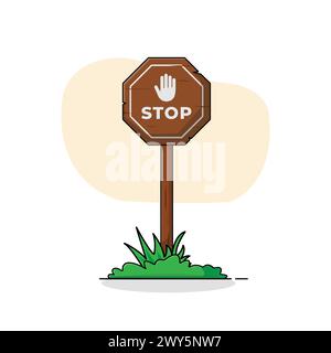 Hölzerne Stop Road Schild auf einem Pole Vektor Illustration Stock Vektor