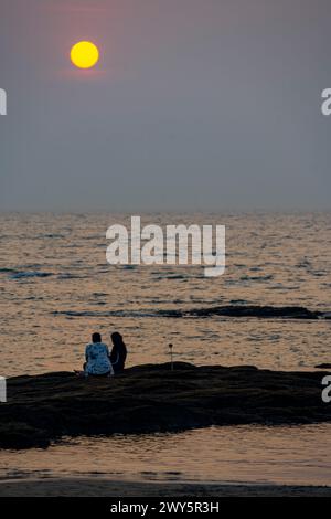 Indien, Goa, Anjuna, Abendstimmung am Ozran Beach (Little Vagator Beach), Stockfoto