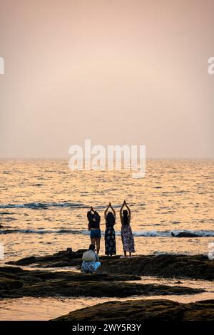 Indien, Goa, Anjuna, Abendstimmung am Ozran Beach (Little Vagator Beach), Stockfoto