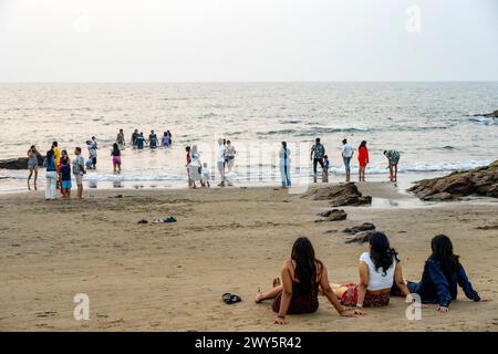 Indien, Goa, Anjuna, Abendstimmung am Ozran Beach (Little Vagator Beach), Stockfoto