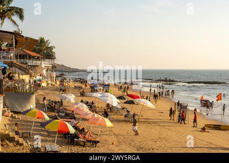 Indien, Goa, Anjuna, South-Beach, Restaurants am Strand Stockfoto