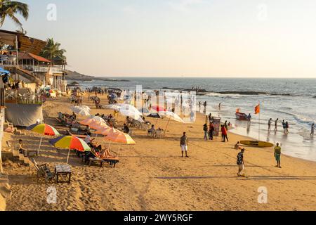 Indien, Goa, Anjuna, South-Beach, Restaurants am Strand Stockfoto