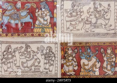 Traditionelles bemaltes Textil, National Crafts Museum, Neu-Delhi, Indien Stockfoto