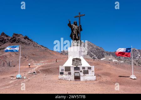 Christus der Erlöser der Andenstatue, Provinz Mendoza, Argentinien. Stockfoto
