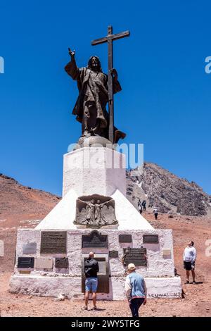 Christus der Erlöser der Andenstatue, Provinz Mendoza, Argentinien. Stockfoto