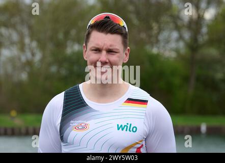 Dortmund, Deutschland. April 2024. Rudern: Präsentation Deutschland Acht: Laurits Follert. Quelle: Bernd Thissen/dpa/Alamy Live News Stockfoto