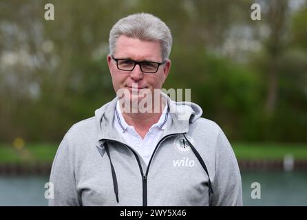 Dortmund, Deutschland. April 2024. Rudern: Vorstellung der Deutschen Acht: Nationaltrainer Thomas Affeldt. Quelle: Bernd Thissen/dpa/Alamy Live News Stockfoto