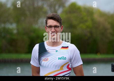 Dortmund, Deutschland. April 2024. Rudern: Präsentation der Deutschen Acht: Ersatz Theis Hagemeister. Quelle: Bernd Thissen/dpa/Alamy Live News Stockfoto