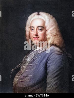 Georg Friedrich Händel 5. März 1685 - 14. April 1759 war ein deutsch-britischer Komponist des Barocks, Historisch, digital restaurierte Reproduktion v. Stockfoto