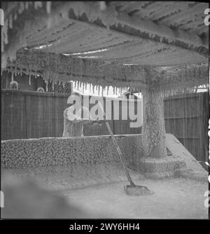 Ein Schwarzweiß-Negativfoto, das Cecil Beaton während seiner Reise durch Indien, Birma und China zwischen 1943 und 1944 aufgenommen hat und Menschen, Landschaften und kulturelle Umgebungen dokumentiert. Stockfoto