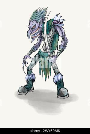 Goblin mit Sweord-Illustration Stockfoto