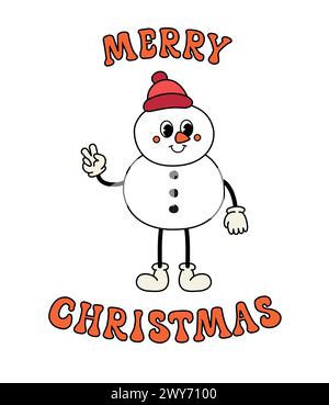 Vektor-grooviger Schneemann mit froher Weihnachtstext Stock Vektor