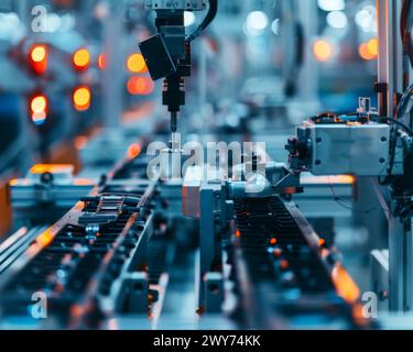 Eine Maschine, die in Betrieb, Verarbeitung und Bearbeitung eines Maschinenteils in einer Fertigungsumgebung arbeitet. Stockfoto