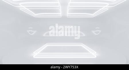 Abstrakte Lichtinstallationskunst in einem modernen Ausstellungsraum 3D-Rendering-Illustration Stockfoto