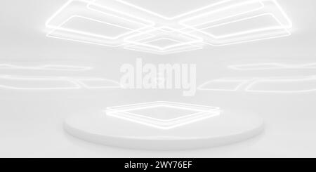 Abstrakte weiße geometrische Lichtinstallation in minimalistischer Umgebung 3D-Rendering-Illustration Stockfoto