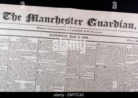 The Masthead in the Manchester Guardian (Nachbildung), Samstag, 5. Mai 1821. Stockfoto