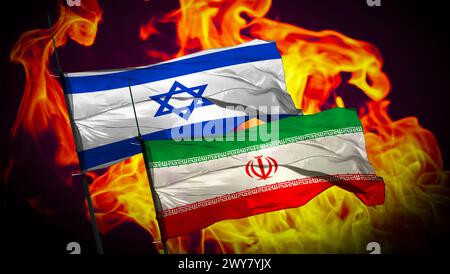 Iran und Israel Flaggen Stockfoto iranische Drohnen und Raketen Iran greift Israel an Stockfoto