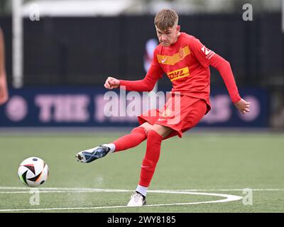 AMSTERDAM - Villads Rutkjaer FC Nordsjaelland U17 beim Ajax Future Cup 2024 Spiel zwischen CF Pachuca o17 und FC Nordsjaelland o17 im Sportkomplex de Toekomst am 1. April 2024 in Amsterdam, Niederlande. ANP | Hollandse Hoogte | GERRIT VAN COLOGNE Stockfoto