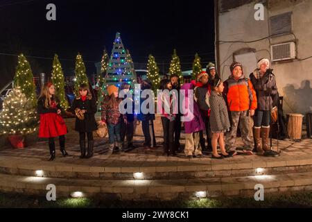 Middletown, New York – Junge Sänger begaben sich am 25. November 2016 bei der Feiertagsparade in der Stadt Middletown und der Beleuchtung von Bäumen. Stockfoto