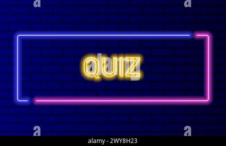 Neonzeichen Quiz in Sprechblase Rahmen auf Backsteinwand Hintergrund Vektor. Helles Banner auf dem Hintergrund der Wand. Quiz-Button-Trivia-Fragen, Design Stock Vektor