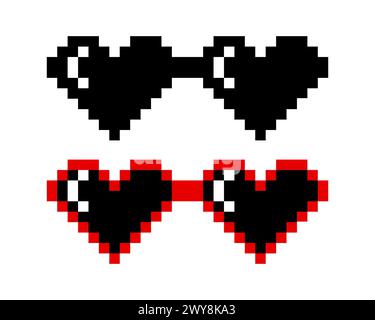 Vektor pixelierte Sonnenbrille, Pixel Boss Brille Icon Set in 8 Bit Retro Stil. Sommer Meme Game 8-Bit Sonnenbrille Design, Mafia Gangster Funky Stock Vektor