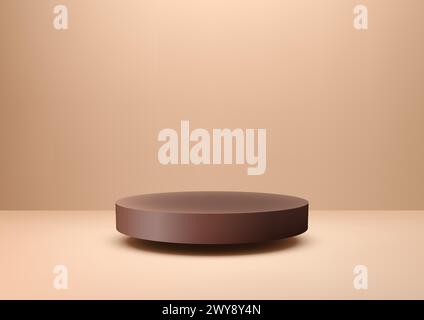 3D Schokoladenfarbe Podiumzylinder minimaler Wandmotiv Hintergrund, minimaler Stil. Vektorabbildung Stock Vektor