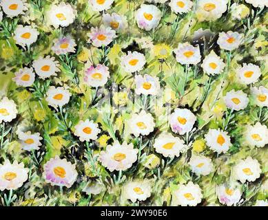 Künstlerhand gemalte originale Impressionismus-Meisterwerke Pinselstrich Kunst Aquarellmalerei Tinte Blütenblatt Blume botanische Blüte natürliche Schönheit Stockfoto