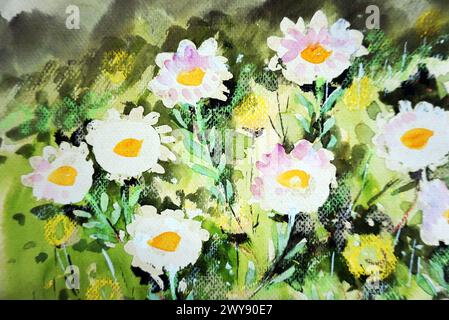 Handgemalt Original Impressionismus Meisterwerke Maler Pinsel Strichkunst Aquarellmalerei Blütenblatt Blume botanische bunte Blüte natürliche Schönheit Stockfoto