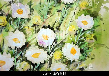 Handgemalt Original Impressionismus Meisterwerke Maler Pinsel Strichkunst Aquarellmalerei Blütenblatt Blume botanische bunte Blüte natürliche Schönheit Stockfoto