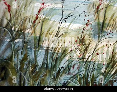 Künstlermalerhand gemalt originale Impressionismus-Meisterwerke Pinselstrich Kunst Wasserfarben-Tintenmalerei Blütenblatt-Blume botanische Blüte natürliche Schönheit Stockfoto