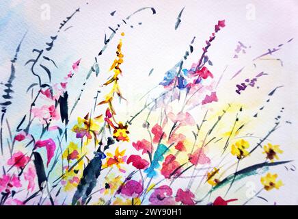 Künstlerhand gemalte Impressionismus-Meisterwerke flackern die abstrakte Expressionismus-Aquarellmalerei Malerei Blume Flora Blüte Bloom Blütenblatt Galerie Stockfoto