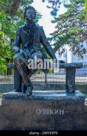 Bendery, Moldawien, 24. August 2023: Puschkin-Statue in der Stadt Bendery, Moldawien Stockfoto