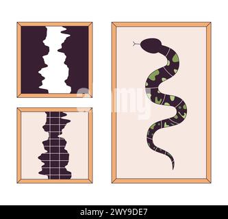 Dekorative Gemälde in Rahmen 2D lineare Zeichentrickobjekte Set Stock Vektor