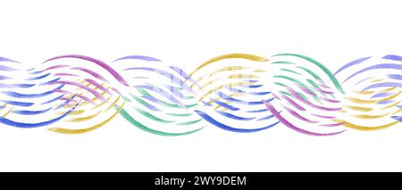Nahtlose Grenze mit abstrakten Musikwellen. Mehrfarbige Strichgrafik. Musikalische Atmosphäre. Aquarell niedliche Illustration für Textil, Paket, Verpackung. Stockfoto