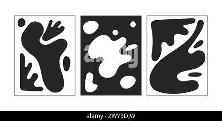 Abstrakte Gemälde Schwarz-weiß 2D-Linien-Zeichentrickobjekte Set Stock Vektor