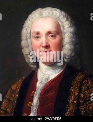 George Grenville (1712–1770), Whig-Politiker und Premierminister von Großbritannien 1763–1765, Porträtgemälde in Öl auf Leinwand von William Hoare, 1764 Stockfoto