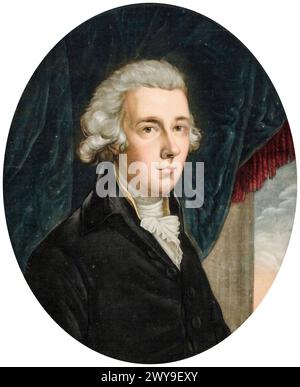 William Pitt the Younger (1759–1806), Premierminister von Großbritannien 1783–1800, Premierminister des Vereinigten Königreichs Januar–März 1801 und 1804–1806, Porträtstich von Pierre Michel Alix nach Antoine Hickel, 1798 Stockfoto