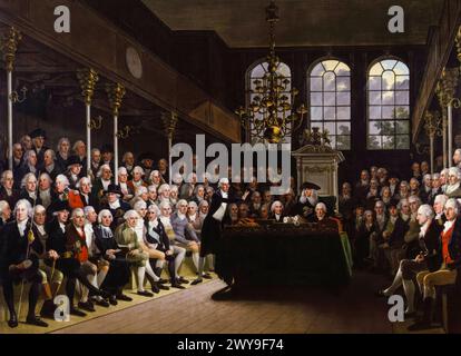 Britisches Parlament des 18. Jahrhunderts: Interior of the House of Commons, 1793–1794, Ölgemälde auf Leinwand von Anton Hickel, 1793-1795 Stockfoto