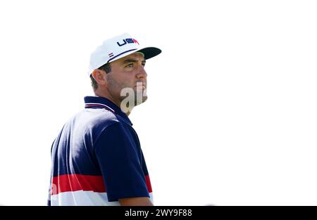 Aktenfoto vom 27.09.2023 von Scottie Scheffler aus den USA. Der Champion 2022 war 2024 in brillanter Form, gewann mit fünf Schüssen den Arnold Palmer Invitational und wurde sieben Tage später der erste Spieler, der die Titel der Players Championship in Sawgrass gewann. Ausgabedatum: Freitag, 5. April 2024. Stockfoto