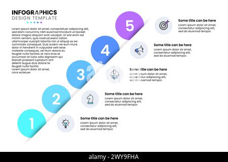 Infografik-Vorlage mit Symbolen und 5 Optionen oder Schritten. Kreise. Kann für Workflow-Layout, Diagramm, Banner, webdesign verwendet werden. Vektorgrafik Stock Vektor