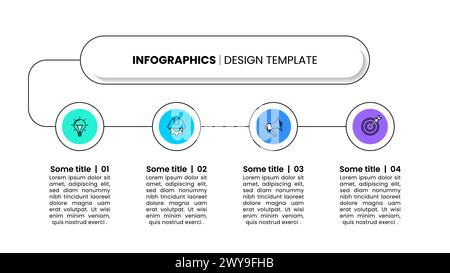 Infografik-Vorlage mit Symbolen und 4 Optionen oder Schritten. Verbundene Kreise. Kann für Workflow-Layout, Diagramm, Banner, webdesign verwendet werden. Vektor illustrr Stock Vektor