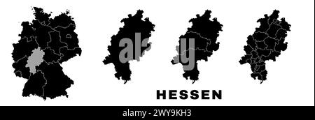 Hessen Landkarte, deutsches Land. Deutschland Verwaltungsbereich, Regionen und Gemeinden, amts- und Kommunalbehörden. Stock Vektor