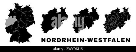 Nordrhein-Westfalen Karte, deutsches Land. Deutschland Verwaltungsbereich, Regionen und Gemeinden, amts- und Kommunalbehörden. Stock Vektor