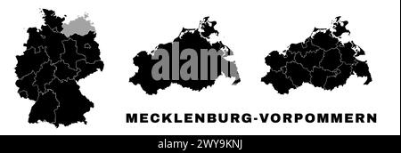 Mecklenburg-Vorpommern Landkarte, deutsches Land. Deutschland Verwaltungsbereich, Regionen und Gemeinden, amts- und Kommunalbehörden. Stock Vektor