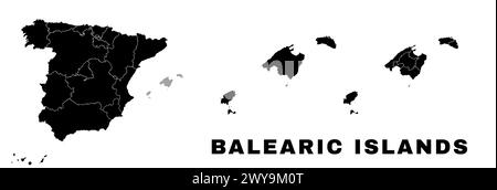 Karte der Balearen, autonome Gemeinschaft in Spanien. Spanische Verwaltungseinheit, Regionen, Bezirke und Gemeinden. Stock Vektor